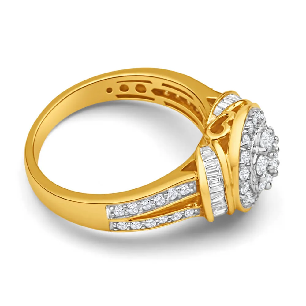 1 Carat Yellow Gold Diamond Set Cluster Ring in 9ct Gold