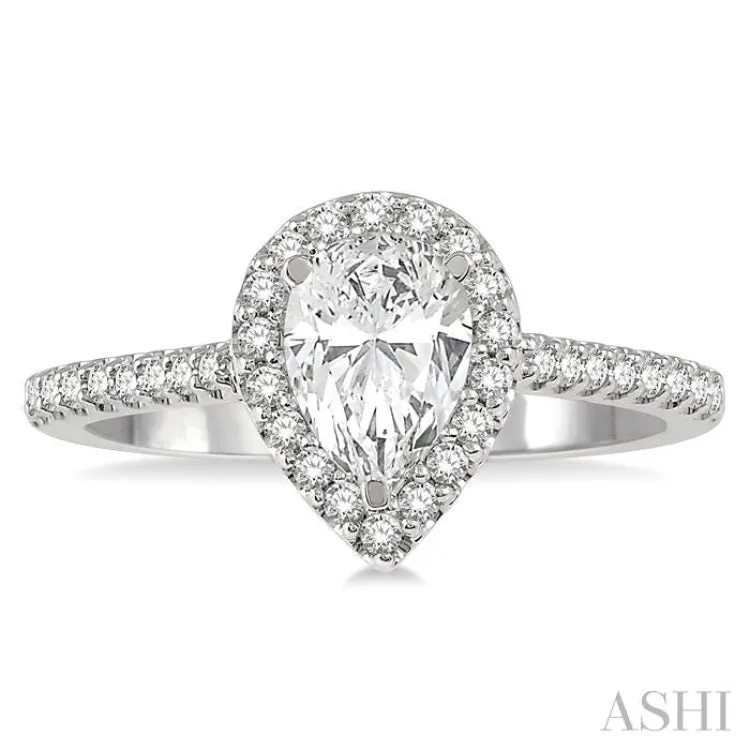 1 ctw Round Cut Diamond Engagement Ring With 3/4 ctw Pear Cut Center Stone in 14K White Gold