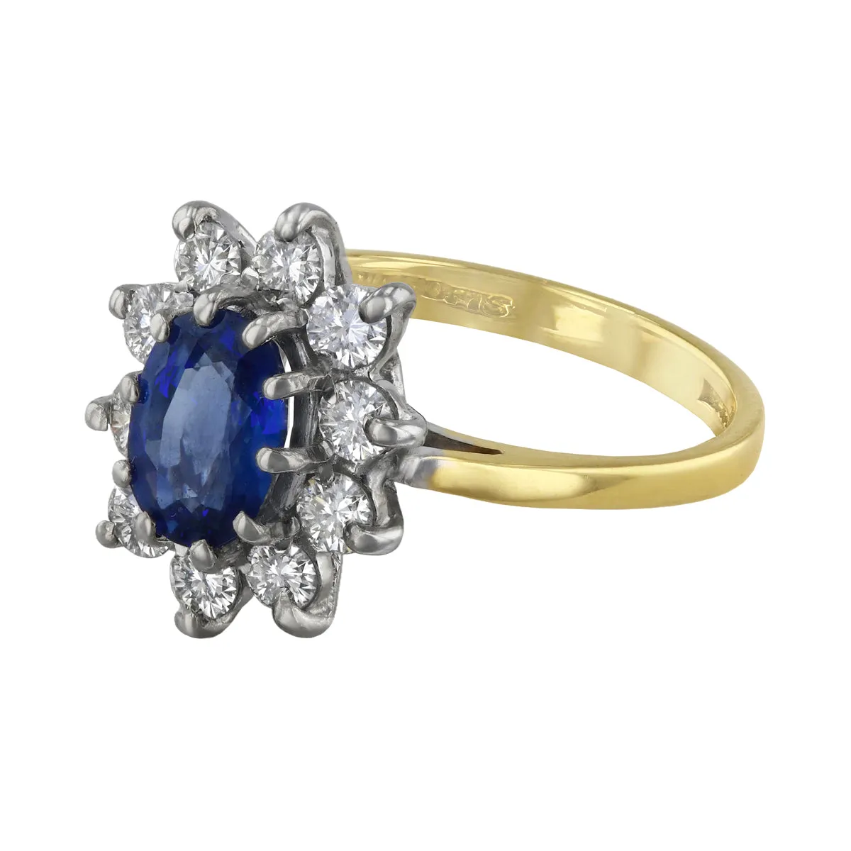 1.02ct Oval Cut Sapphire and Diamond Cluster Ring | Pre-Loved | 18K Yellow Gold