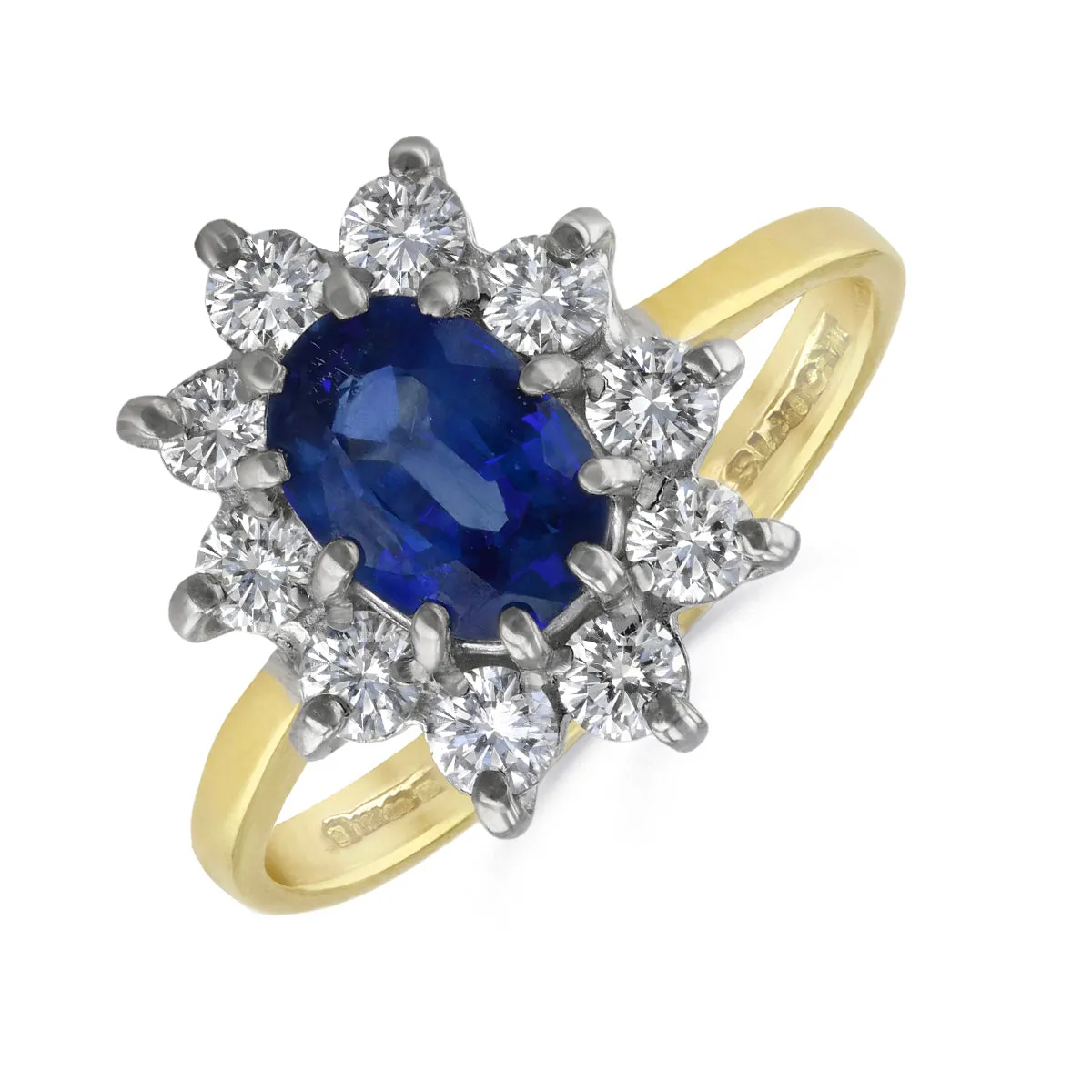 1.02ct Oval Cut Sapphire and Diamond Cluster Ring | Pre-Loved | 18K Yellow Gold