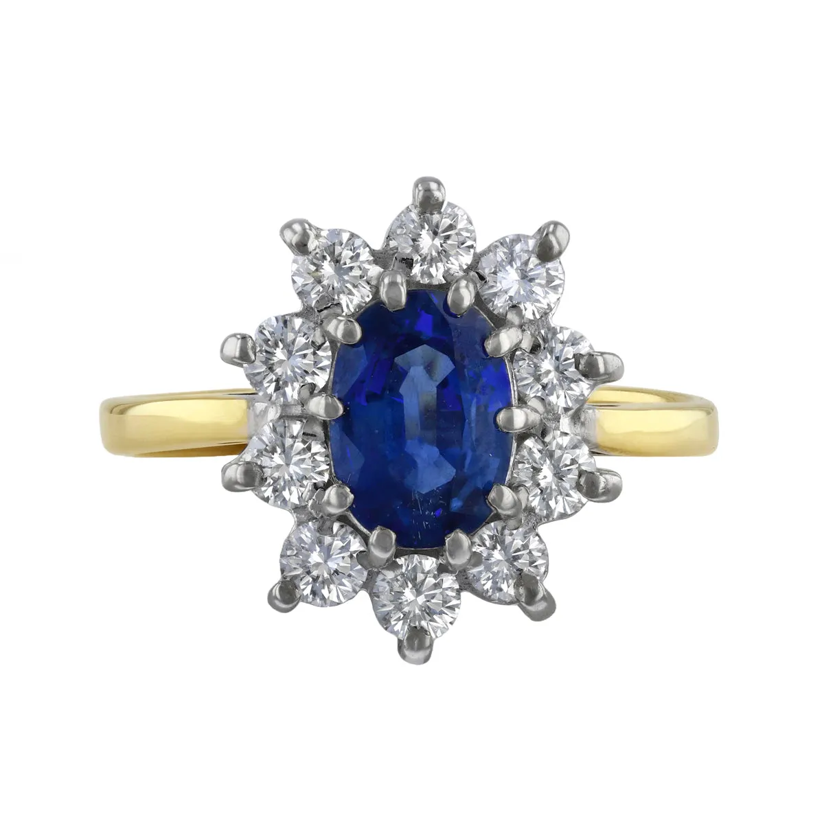 1.02ct Oval Cut Sapphire and Diamond Cluster Ring | Pre-Loved | 18K Yellow Gold