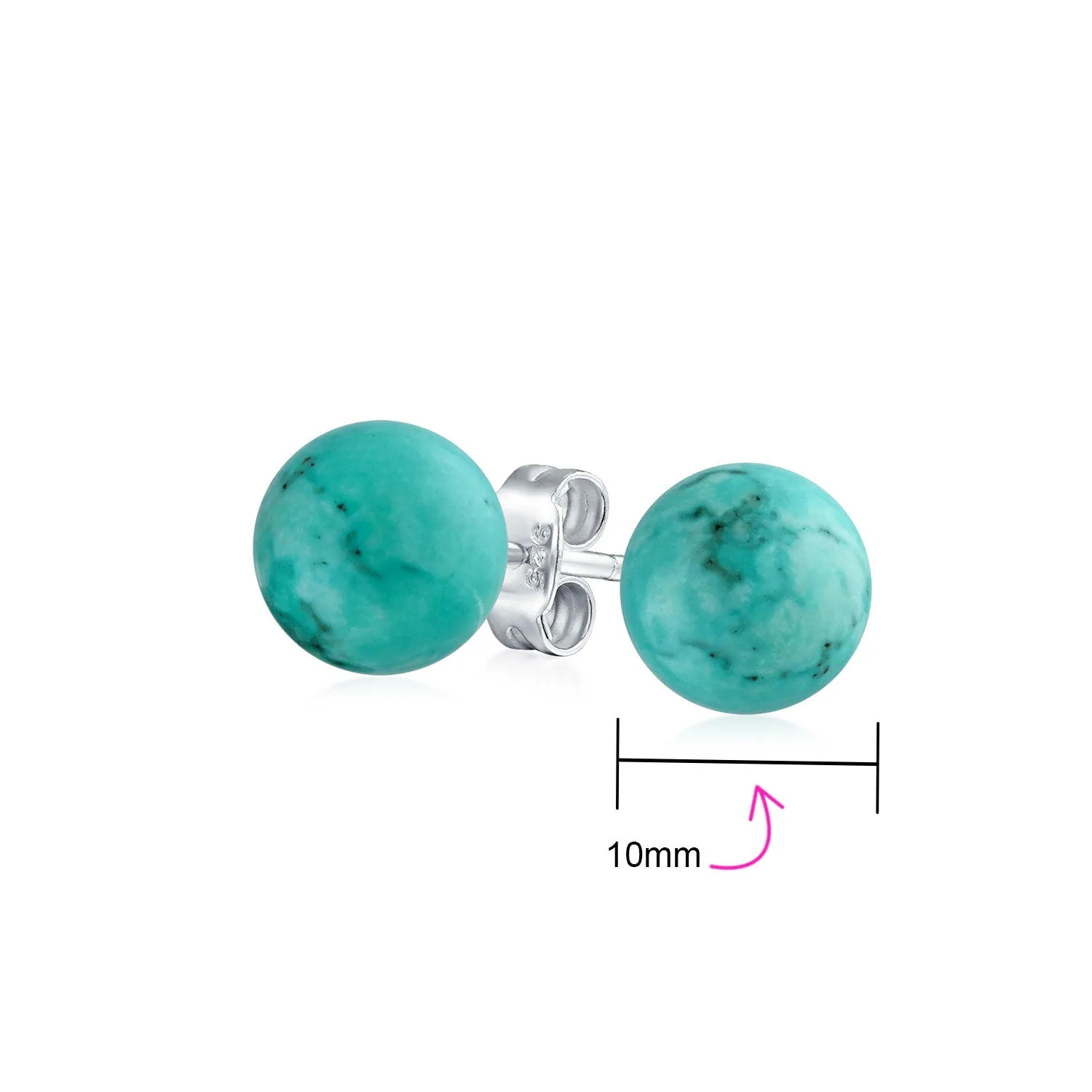 10MM Natural Gemstone Drop Ball Earrings  Sterling Silver - Birthstone Variety