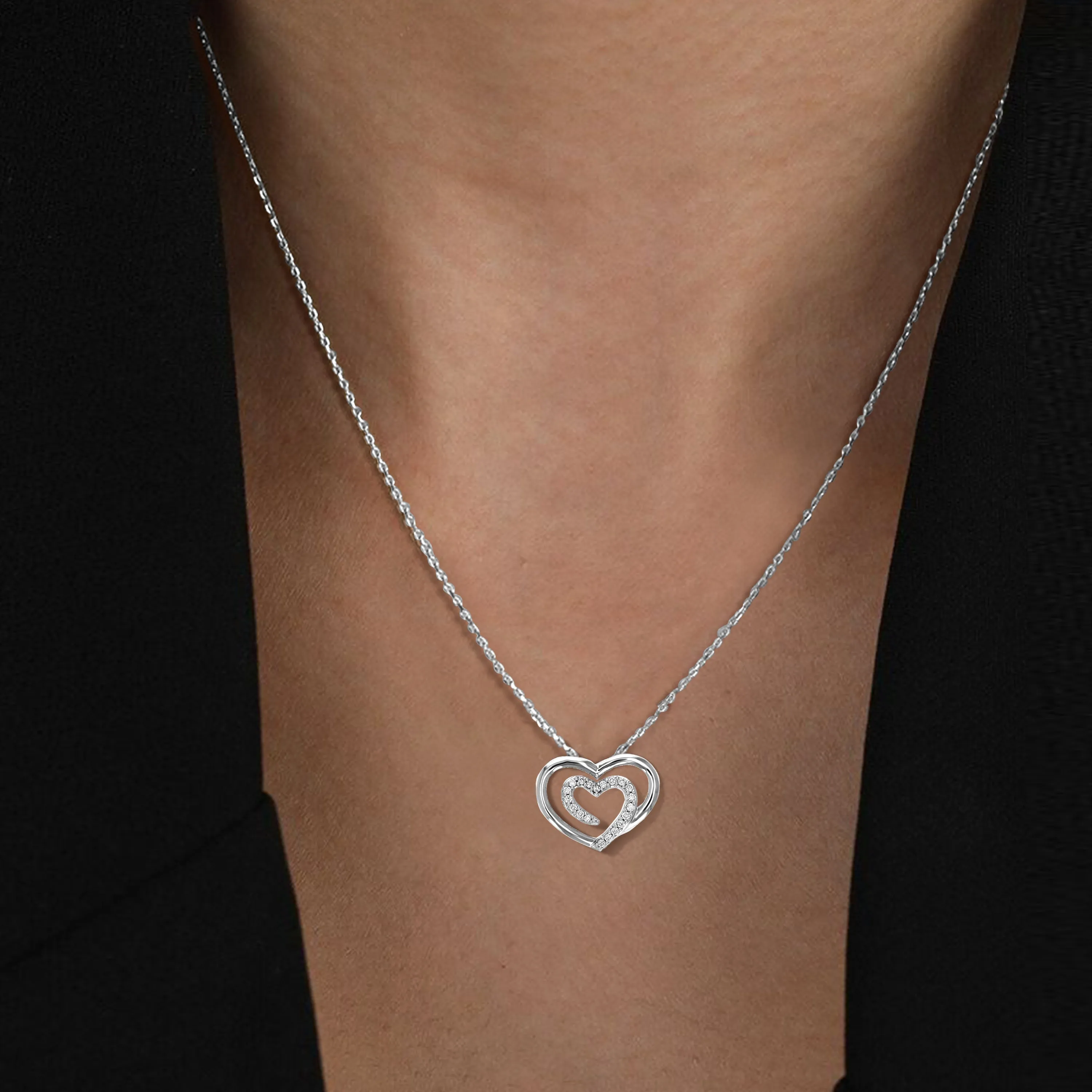 1/10 cttw Heart Lab Grown Diamond Pendant Necklaces in Silver