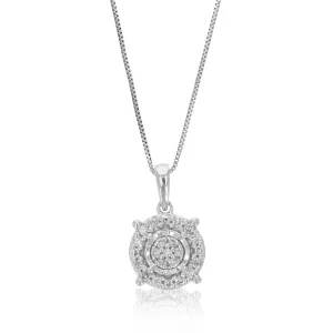 1/10 cttw Lab Grown Diamond Round Pendant Necklace .925 Sterling Silver 1/3 Inch With 18 Inch Chain