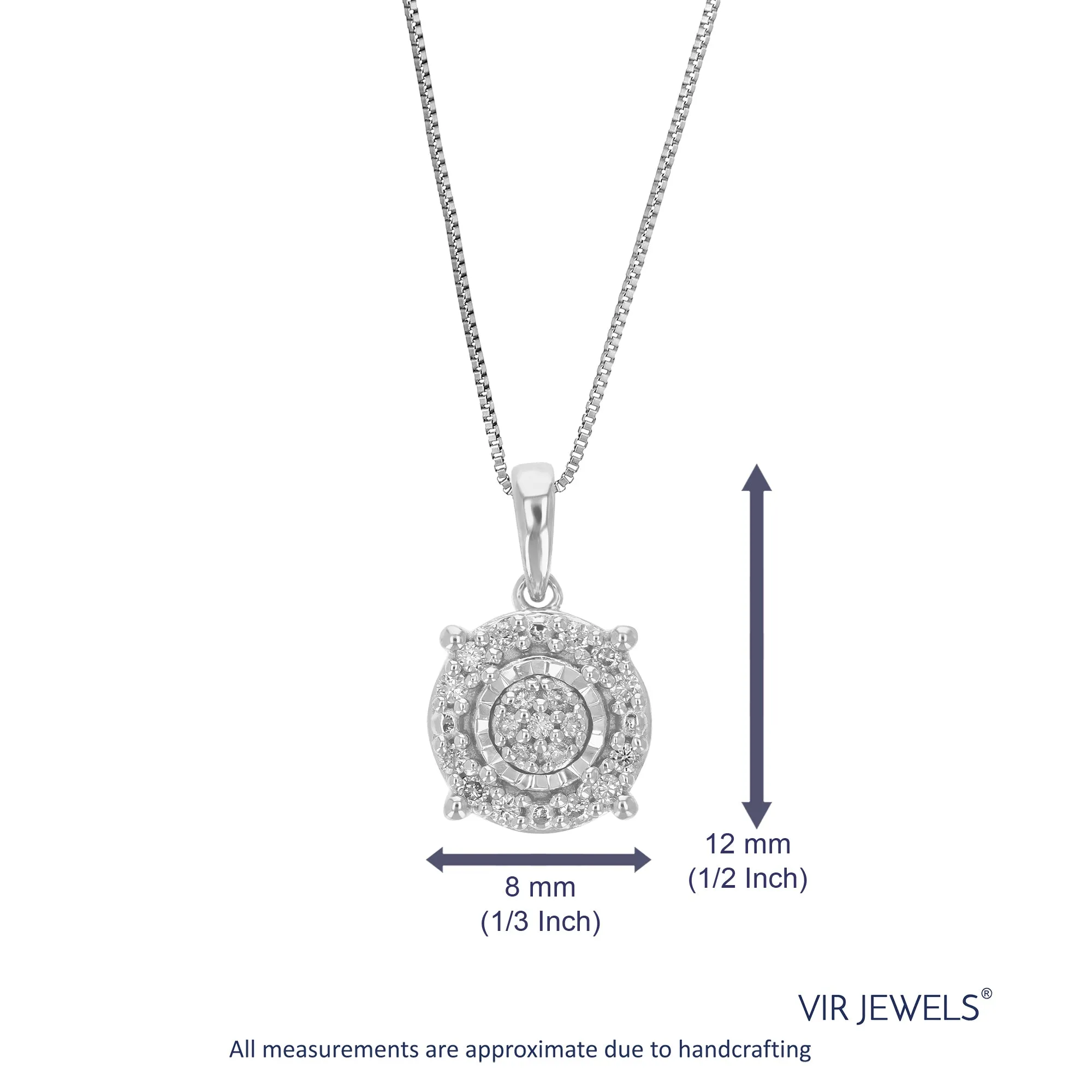 1/10 cttw Lab Grown Diamond Round Pendant Necklace .925 Sterling Silver 1/3 Inch With 18 Inch Chain