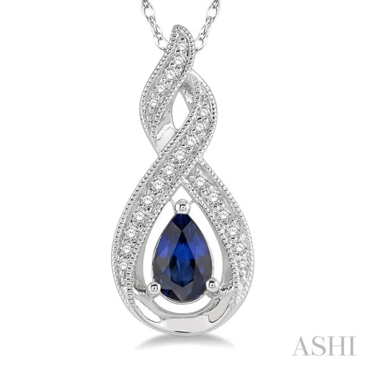 1/10 ctw Entwined Pear Shape 6x4mm Sapphire & Round Cut Diamond Precious Pendant With Chain in 10K White Gold