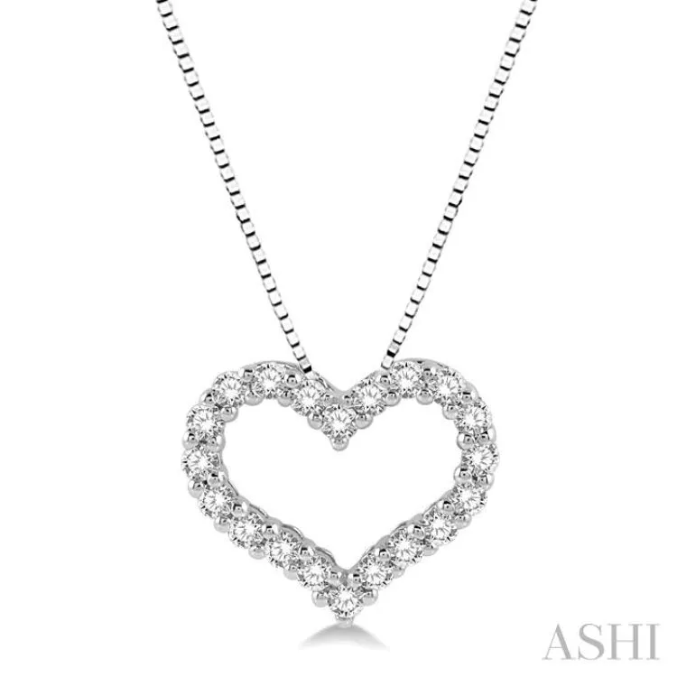 1/2 ctw Heart Charm Round Cut Diamond Pendant With Chain in 14K White Gold