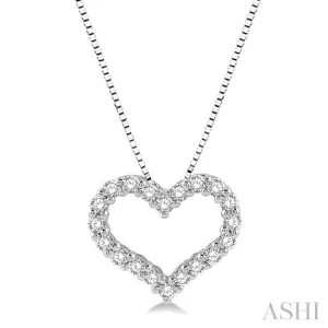 1/2 ctw Heart Charm Round Cut Diamond Pendant With Chain in 14K White Gold