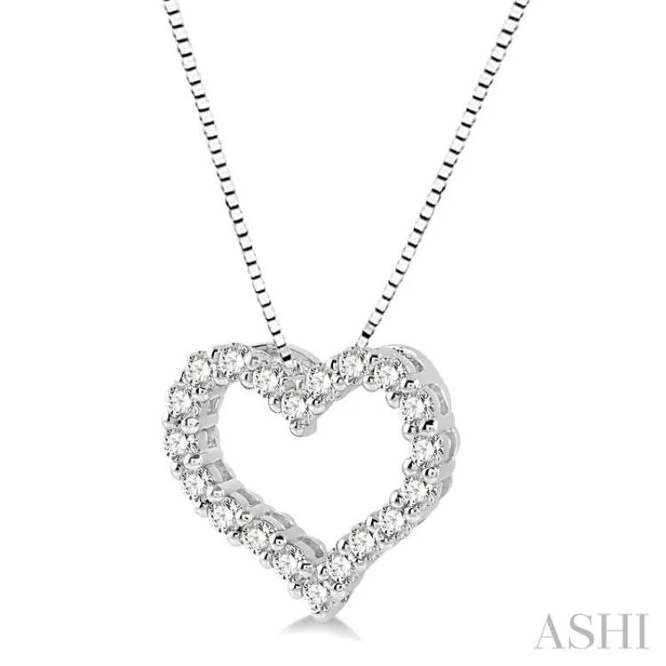 1/2 ctw Heart Charm Round Cut Diamond Pendant With Chain in 14K White Gold