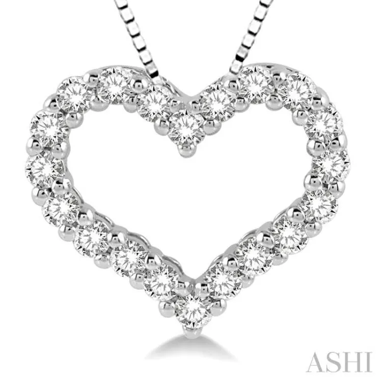 1/2 ctw Heart Charm Round Cut Diamond Pendant With Chain in 14K White Gold