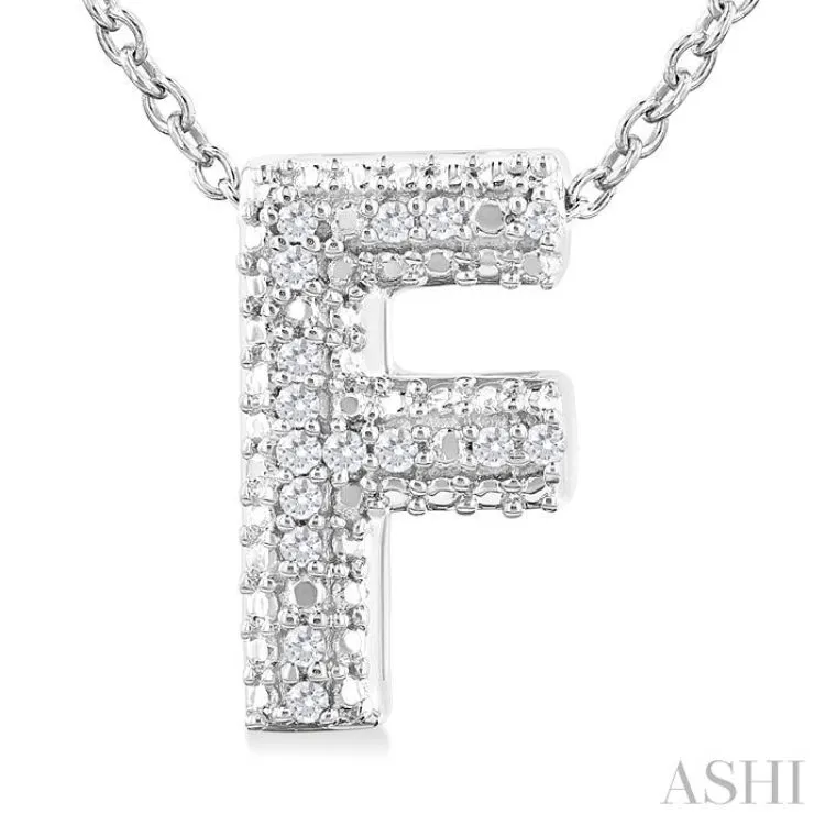 1/20 Ctw Bubble Accent Initial 'F' Round Cut Diamond Fashion Pendant With Chain in Sterling Silver