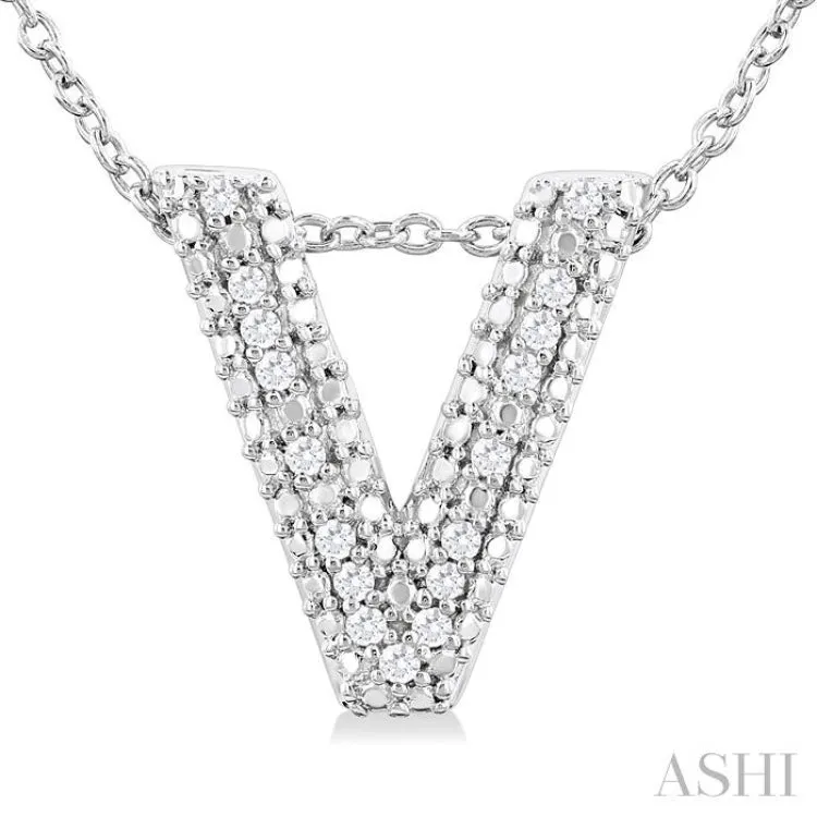 1/20 Ctw Bubble Accent Initial 'V' Round Cut Diamond Fashion Pendant With Chain in Sterling Silver