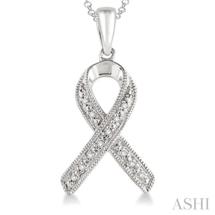 1/20 Ctw Single Cut Diamond Support Ribbon Pendant in Sterling Silver with Chain