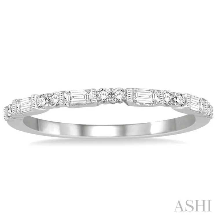 1/3 ctw Baguette and Round Cut Diamond Wedding Band in 14K White Gold