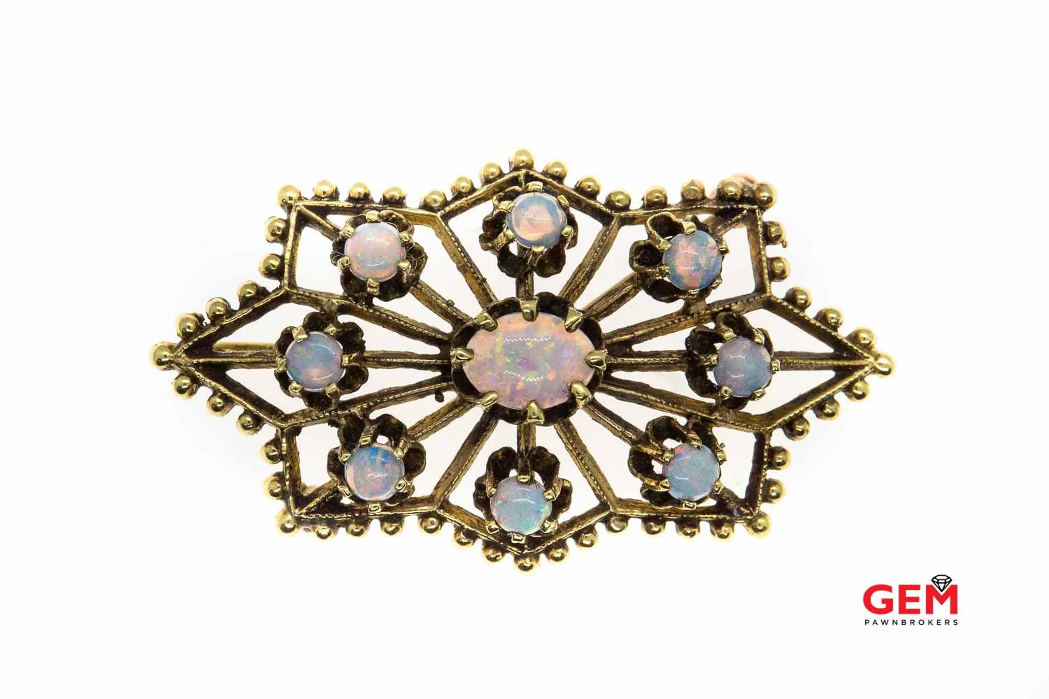 14 KT Yellow Gold Opal Lapel Pin Brooch Antique