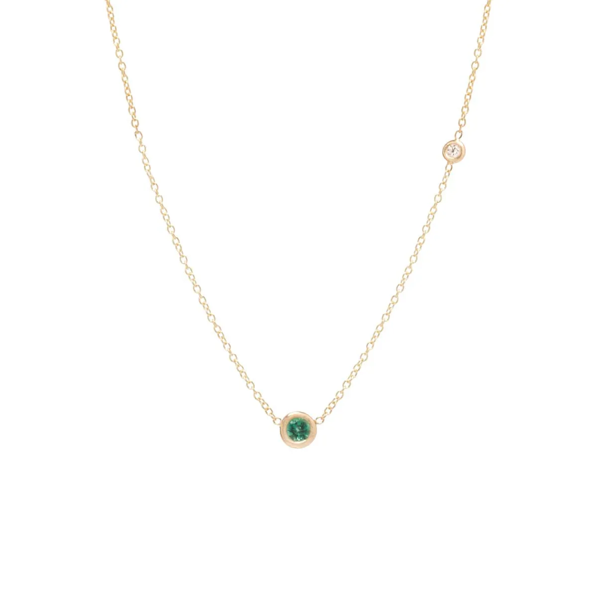 14k Emerald & Floating Diamond Necklace