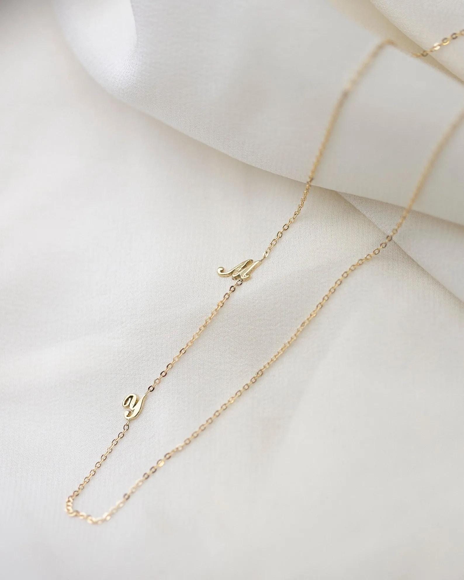 14K Gold Cursive Sideway Initial necklace