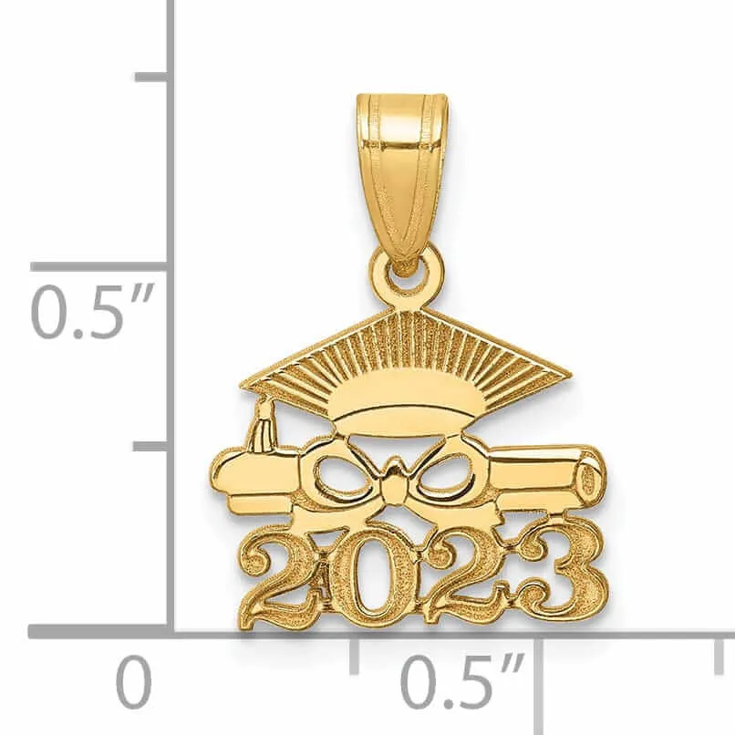 14K Gold Graduation Cap Diploma 2023 Charm, Unisex, Polished Finish