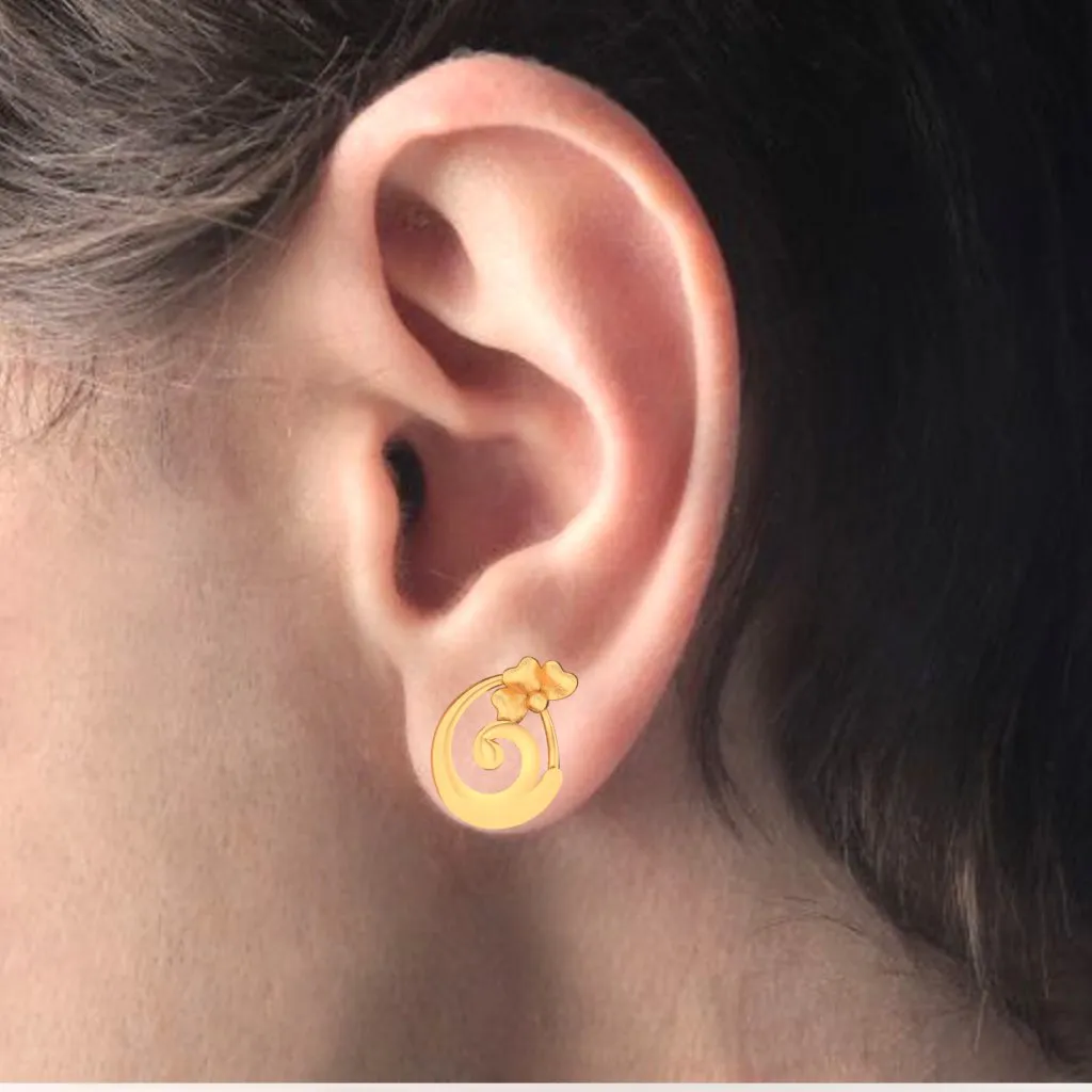 14k Spiral Gold Stud Earrings In The Shape Of Flower