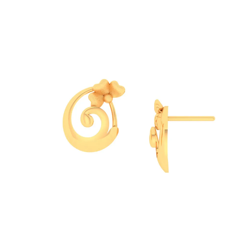 14k Spiral Gold Stud Earrings In The Shape Of Flower