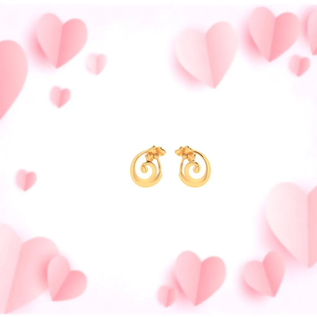 14k Spiral Gold Stud Earrings In The Shape Of Flower