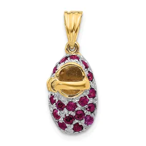 14k Two Tone Gold Garnet Stones Baby Shoe Charm