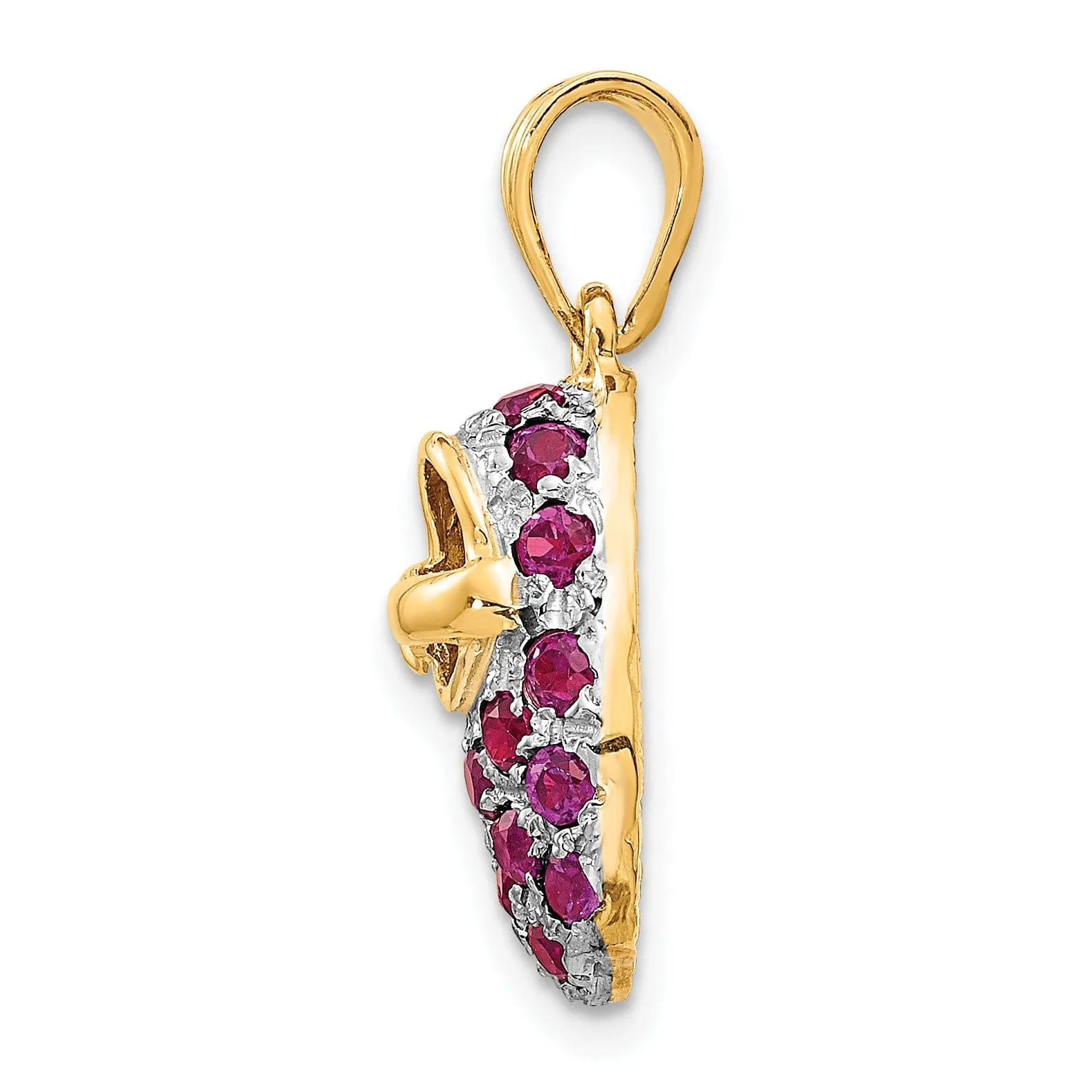 14k Two Tone Gold Garnet Stones Baby Shoe Charm