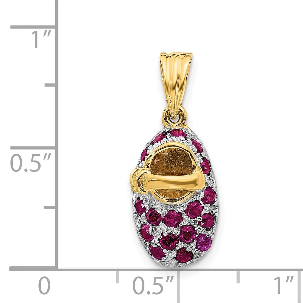 14k Two Tone Gold Garnet Stones Baby Shoe Charm