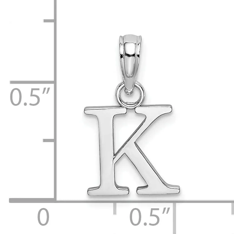 14K White Gold Block Design Small Letter K Initial Charm Pendant