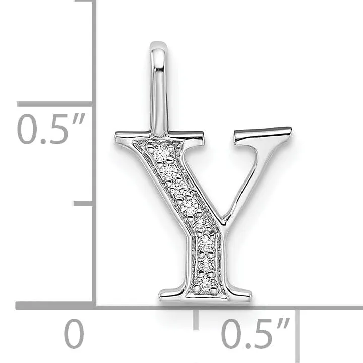 14K White Gold Diamond 0.040-CT Letter Y Initial Charm Pendant