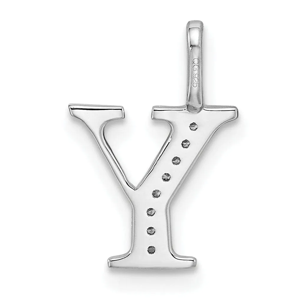 14K White Gold Diamond 0.040-CT Letter Y Initial Charm Pendant