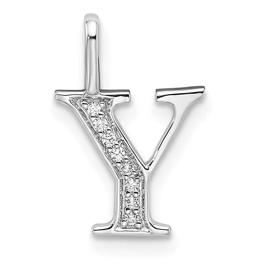 14K White Gold Diamond 0.040-CT Letter Y Initial Charm Pendant