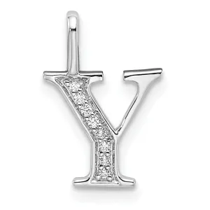 14K White Gold Diamond 0.040-CT Letter Y Initial Charm Pendant