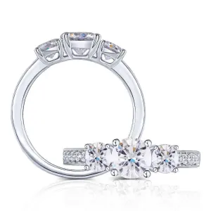 14k White Gold Or Silver 3 Stone Moissanite Ring 1.67ct Total