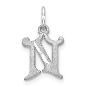 14k White Gold  Small Script Design Letter N Initial Charm Pendant