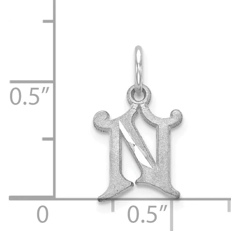 14k White Gold  Small Script Design Letter N Initial Charm Pendant