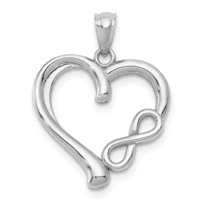 14K White Gold Solid Polished Finish Concave Infinity Symbol in Fancy Heart Swirl Shape Design Charm Pendant