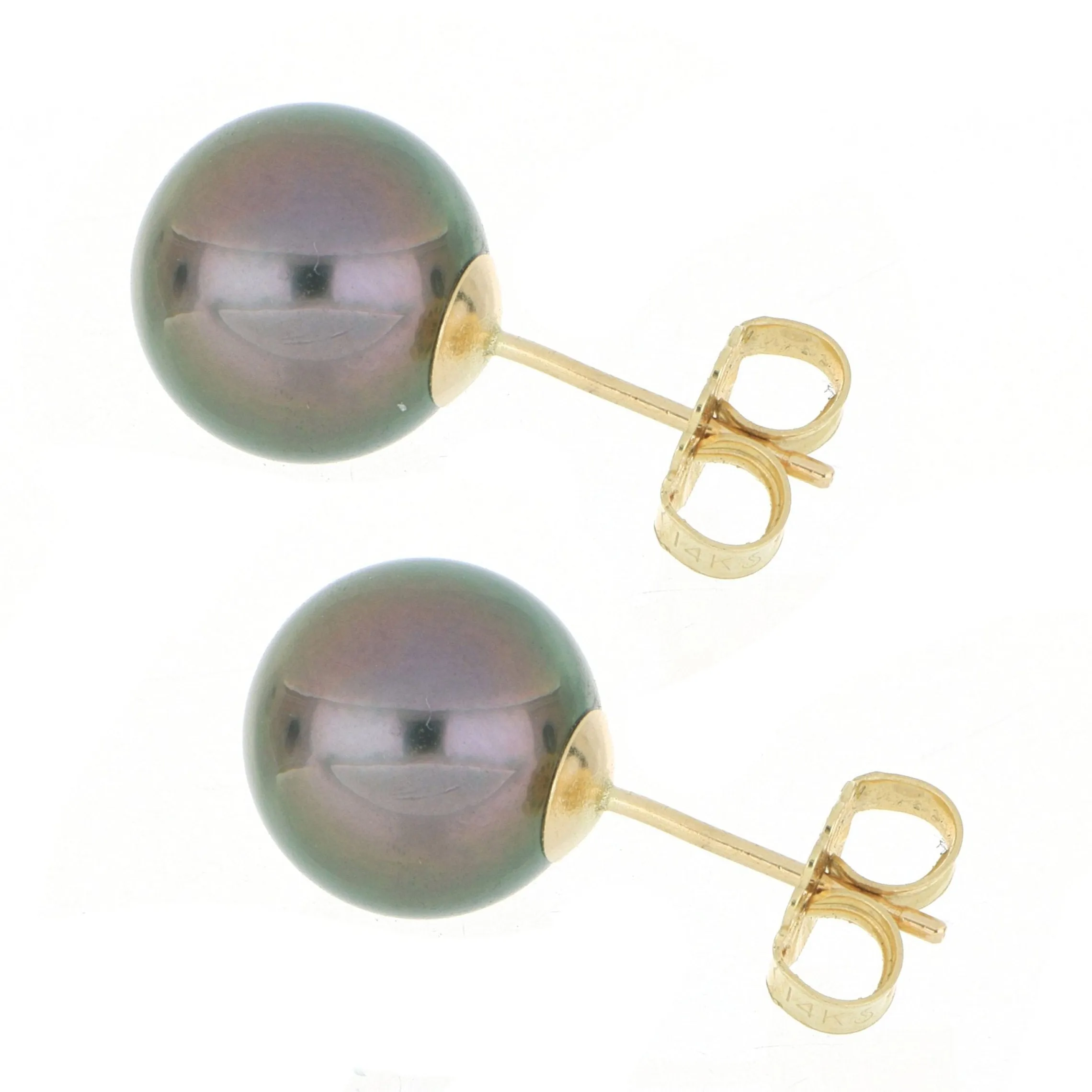 14k Yellow Gold 9mm Tahitian Pearl Studs