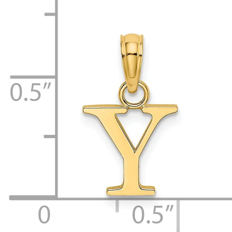 14K Yellow Gold Block Design Small Letter Y Initial Charm Pendant