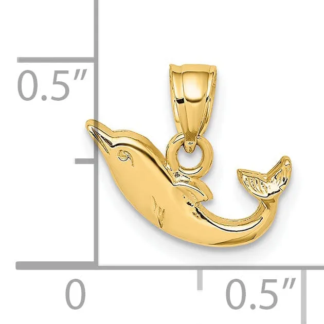 14k Yellow Gold Casted Solid Polished Finish Mini Dolphin Charm Pendant