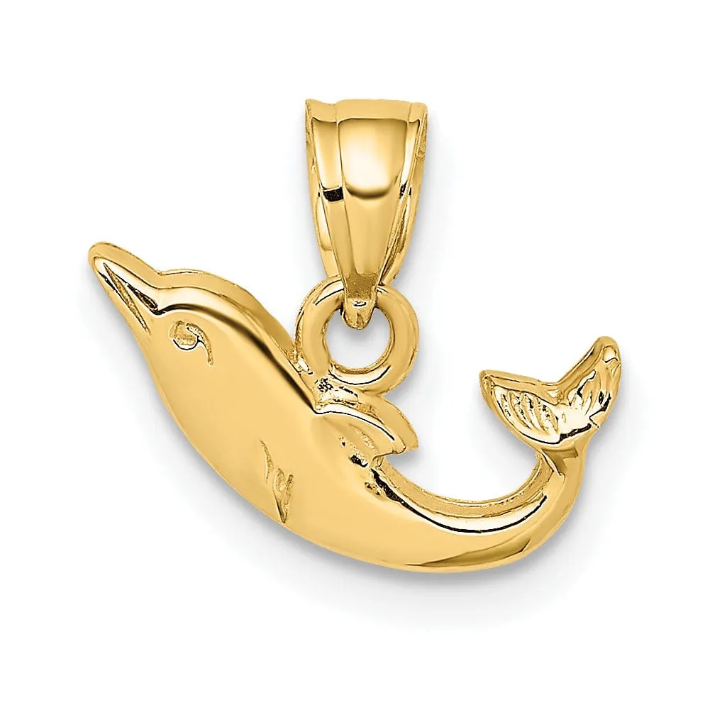 14k Yellow Gold Casted Solid Polished Finish Mini Dolphin Charm Pendant