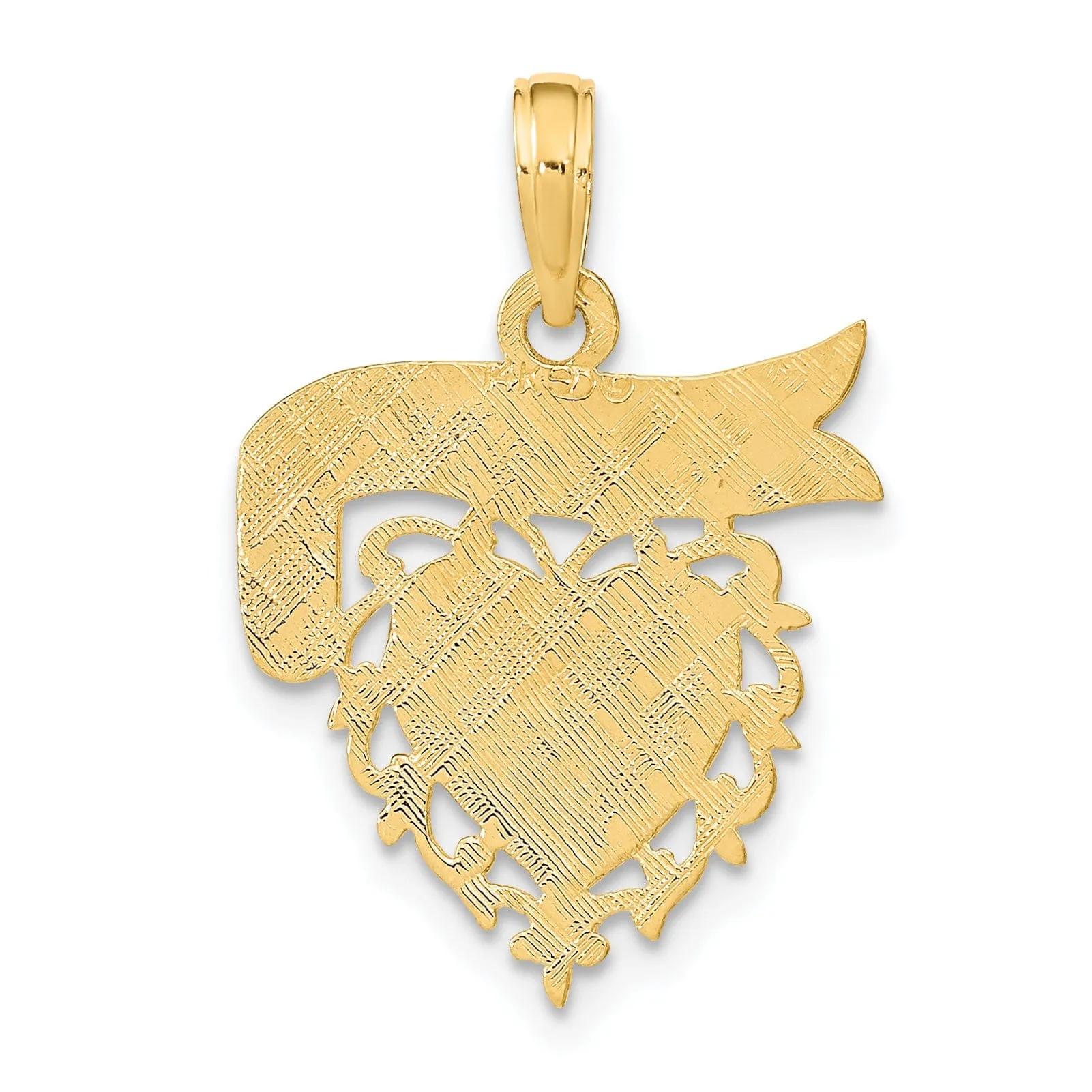 14K Yellow Gold Flat Back Polished Finish MOMMY'S GIRL In Lace Trim Heart Design with Banner Sign Charm Pendant