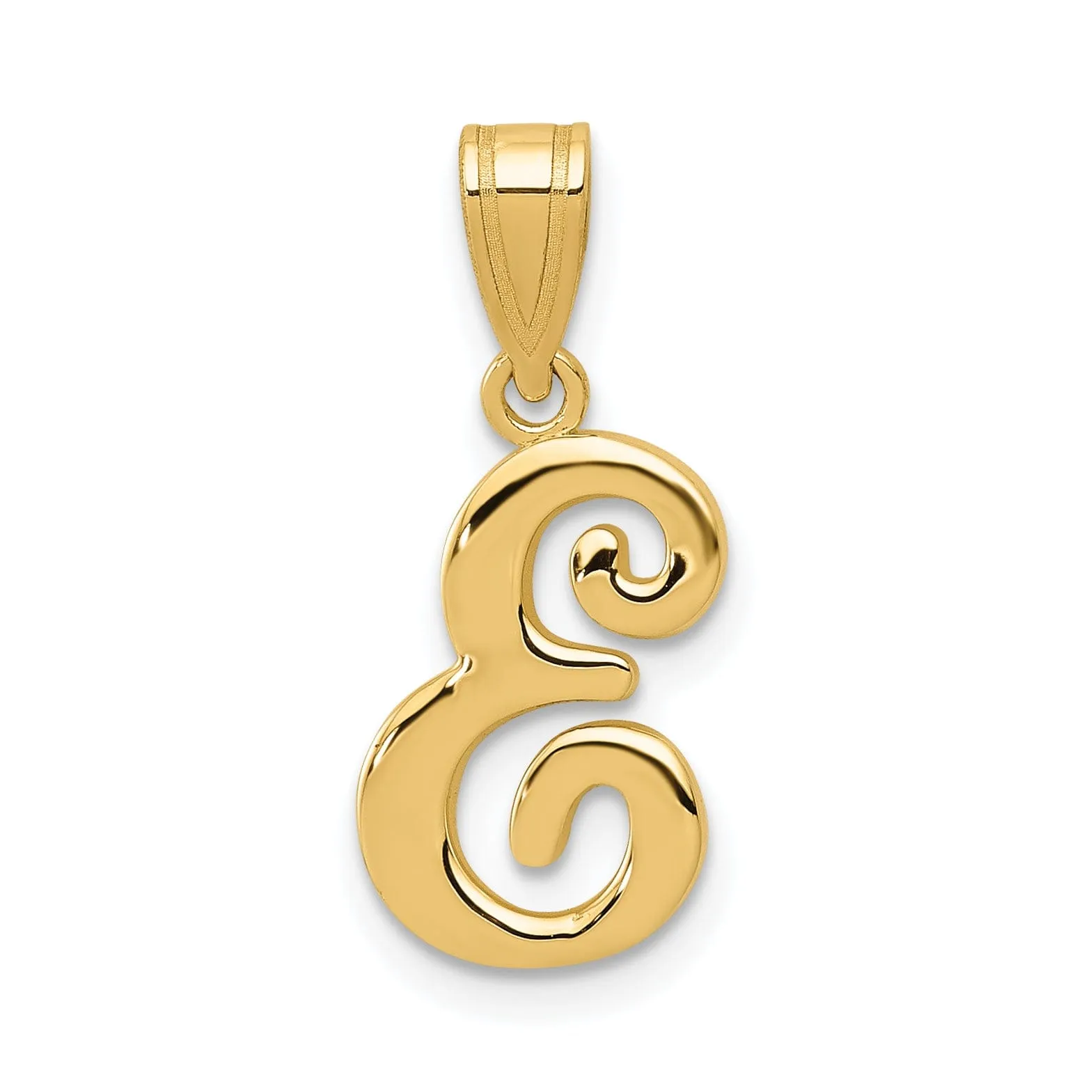 14K Yellow Gold Medium Size Script Design Letter E Initial Pendant