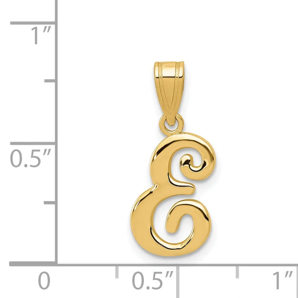 14K Yellow Gold Medium Size Script Design Letter E Initial Pendant