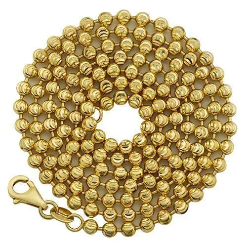 14k Yellow Gold Moon Cut Ball Bead Chain 3 mm