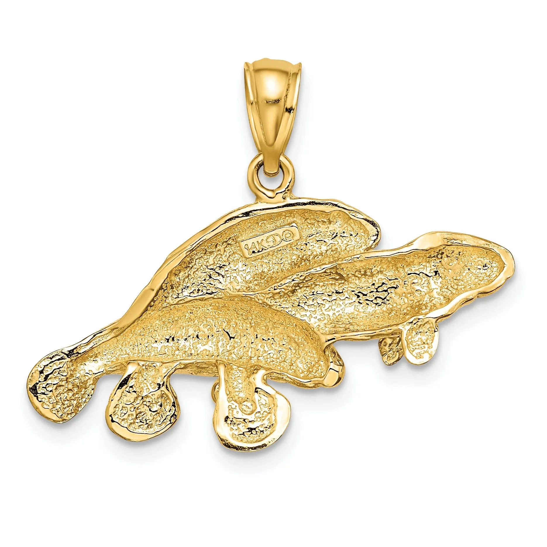 14K Yellow Gold Polished Finish 2-Dimensional Three Manatees Design Charm Pendant