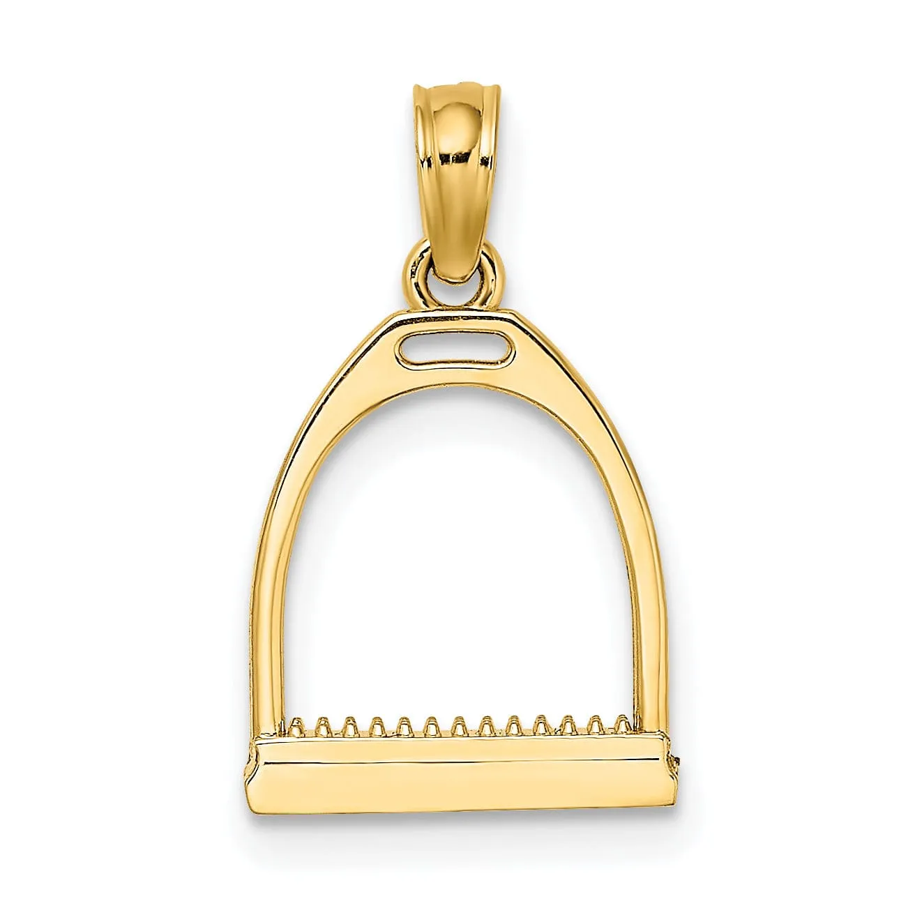 14K Yellow Gold Polished Finish 3-Dimensional Small Horse Stirrup Charm Pendant