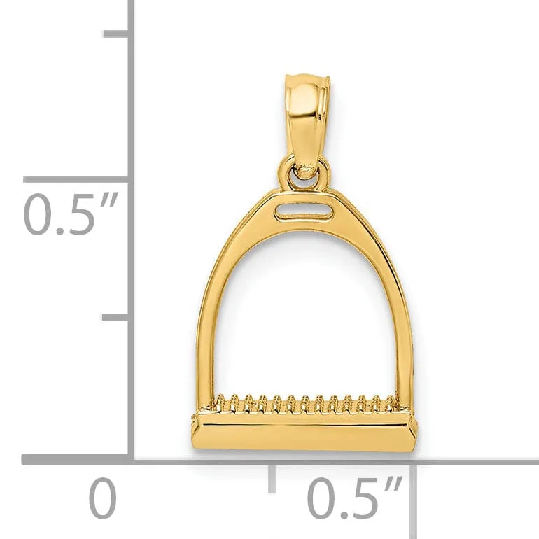 14K Yellow Gold Polished Finish 3-Dimensional Small Horse Stirrup Charm Pendant