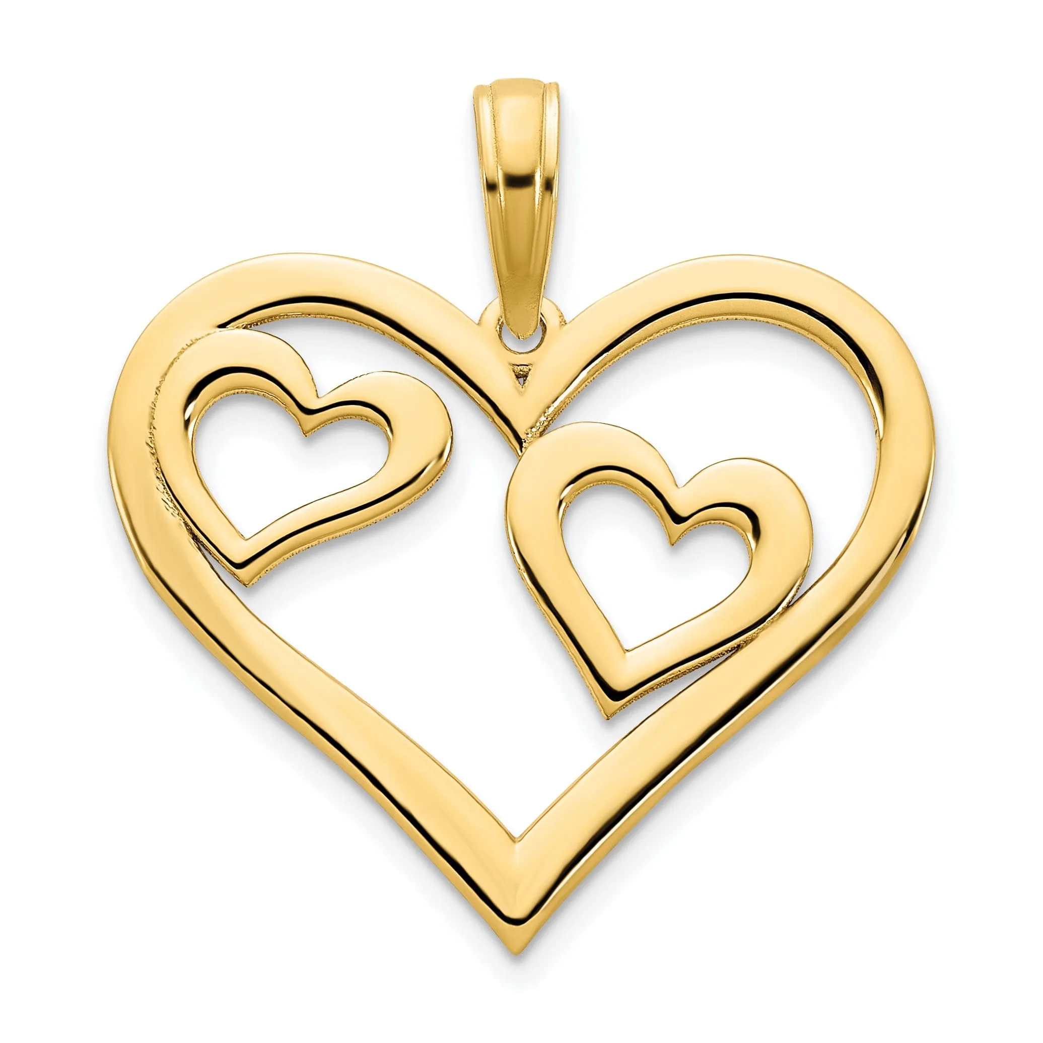 14k Yellow Gold Polished Finish Flat Back Women's Hearts in a Heart Design Charm Pendant