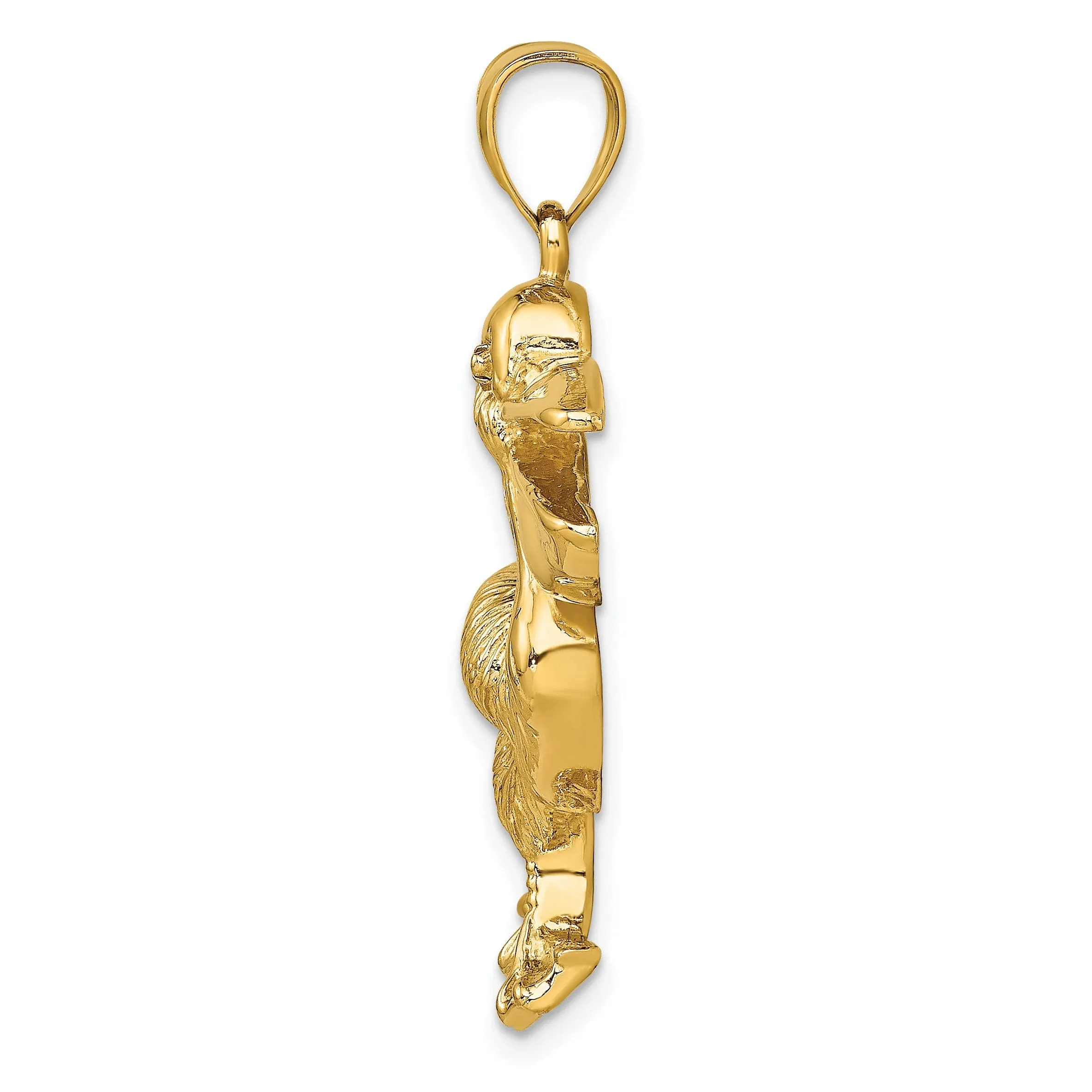 14K Yellow Gold Polished Textured Finish Pelican Walking with Mouth Open Design Charm Pendant